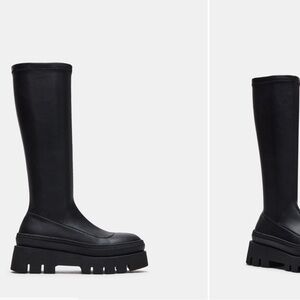 Steve Madden Black Round-Toe Faux Leather Slip-On Style Knee Boot (Titan Boot)